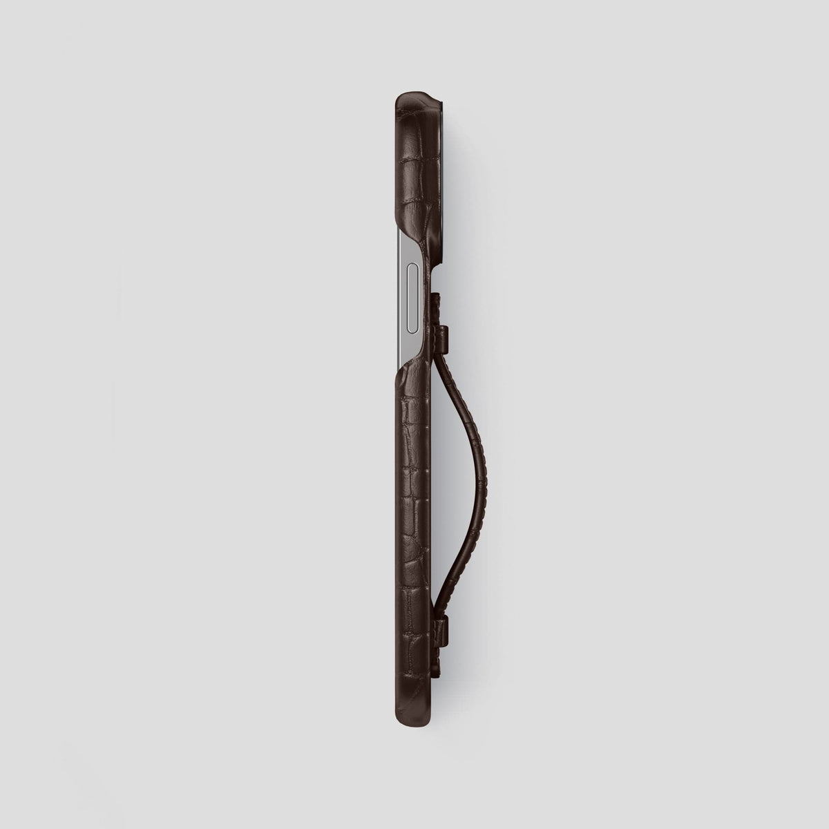 Dark-Brown iPhone 15 Pro Max Handle Case Alligator with Black Metal -3 | Dark-Brown-Black
