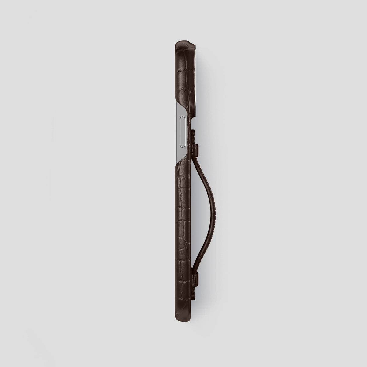 Dark-Brown iPhone 15 Pro Max Handle Case Alligator with Steel Metal -3 | Dark-Brown-Steel