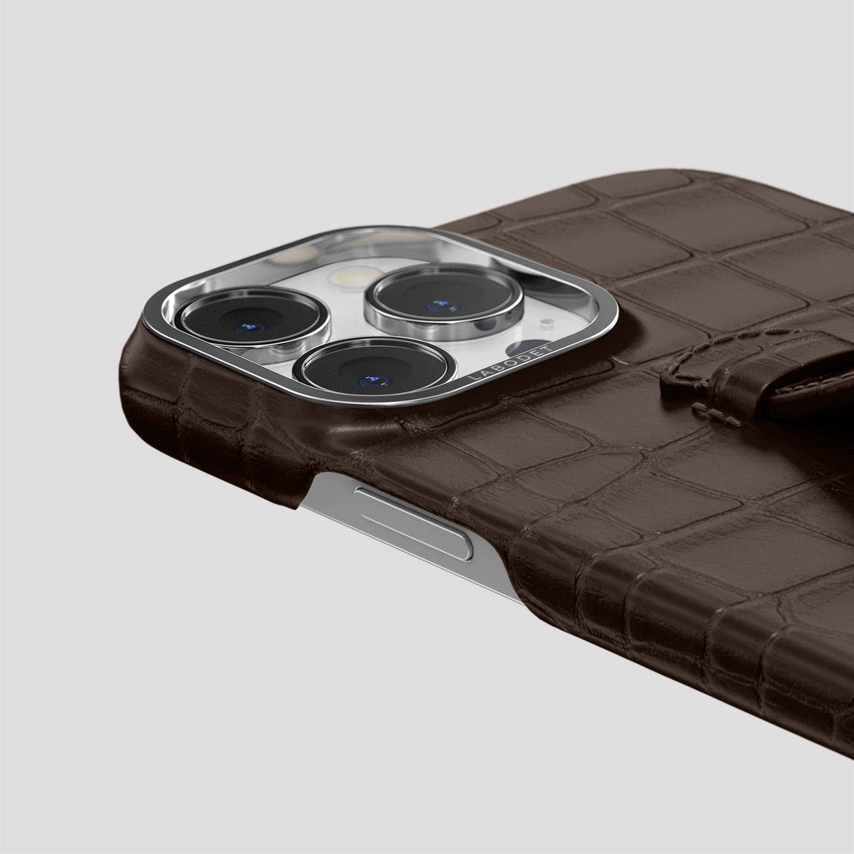 Dark-Brown iPhone 15 Pro Max Handle Case Alligator with Steel Metal -5 | Dark-Brown-Steel