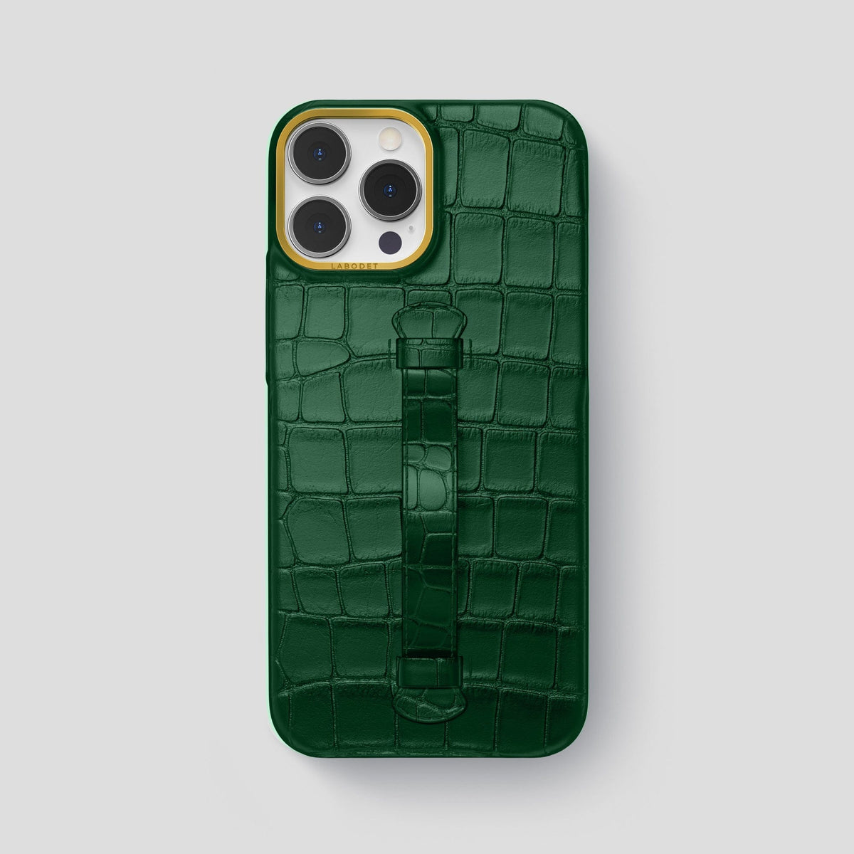 Forest-Green iPhone 15 Pro Max Handle Case Alligator with Gold Metal -2 | Forest-Green-Gold