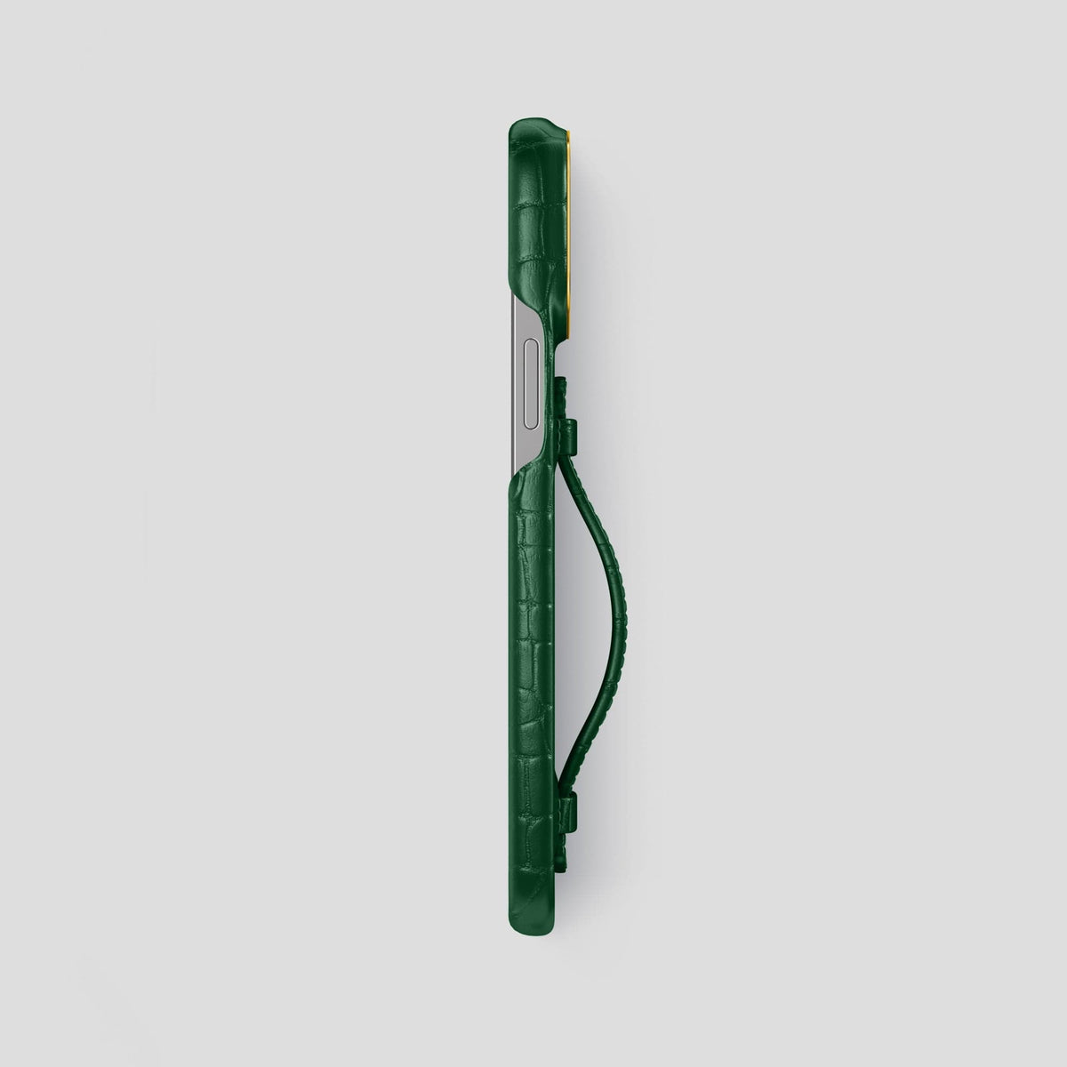 Forest-Green iPhone 15 Pro Max Handle Case Alligator with Gold Metal -3 | Forest-Green-Gold