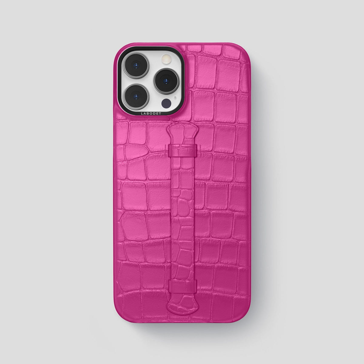 Fuchsia iPhone 15 Pro Max Handle Case Alligator with Black Metal -1 | Fuchsia-Black