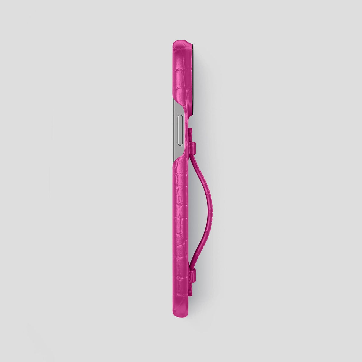 Fuchsia iPhone 15 Pro Max Handle Case Alligator with Black Metal -3 | Fuchsia-Black
