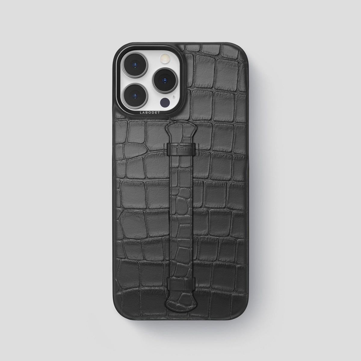 Grey iPhone 15 Pro Max Handle Case Alligator with Black Metal -1 | Grey-Black