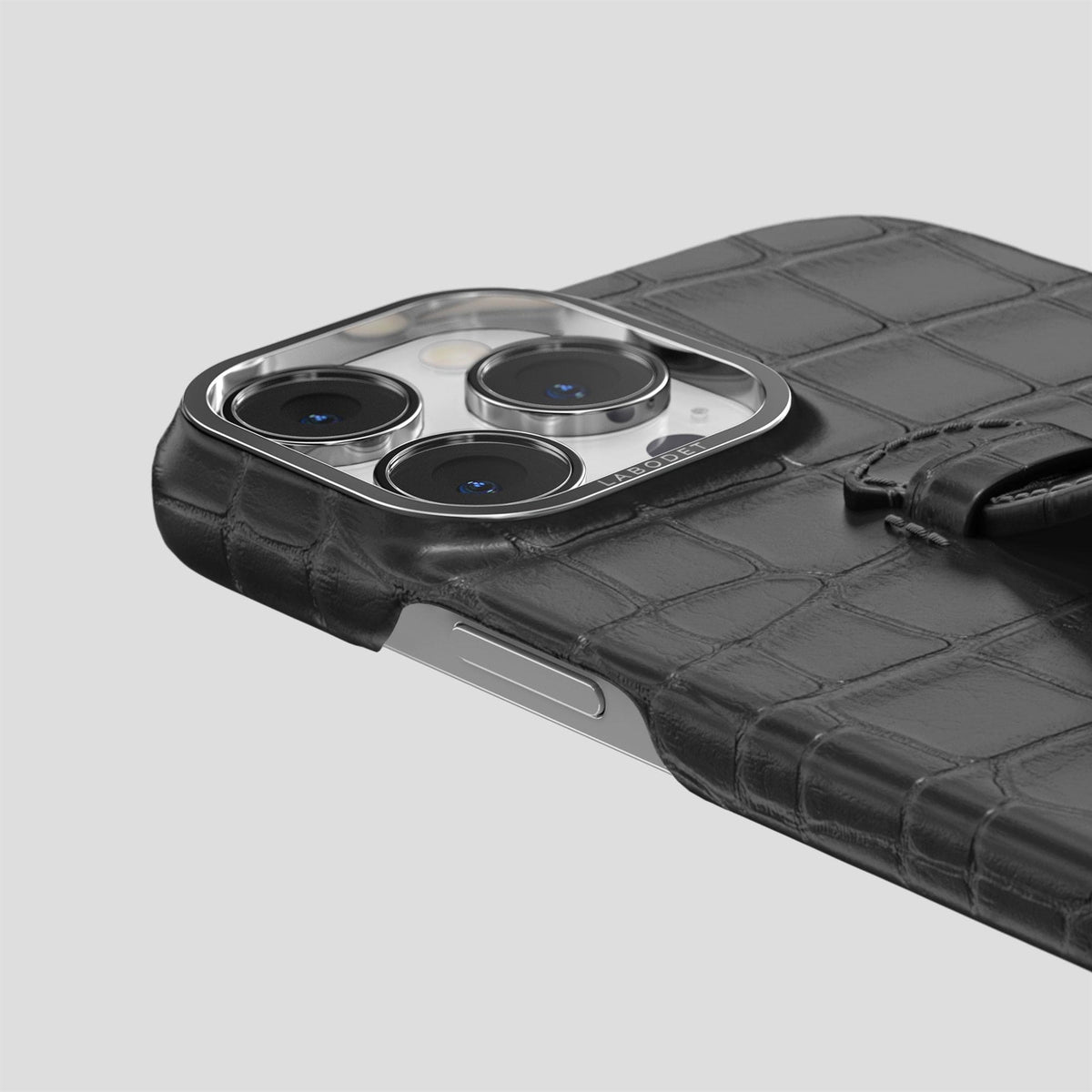 Grey iPhone 15 Pro Max Handle Case Alligator with Steel Metal -5 | Grey-Steel