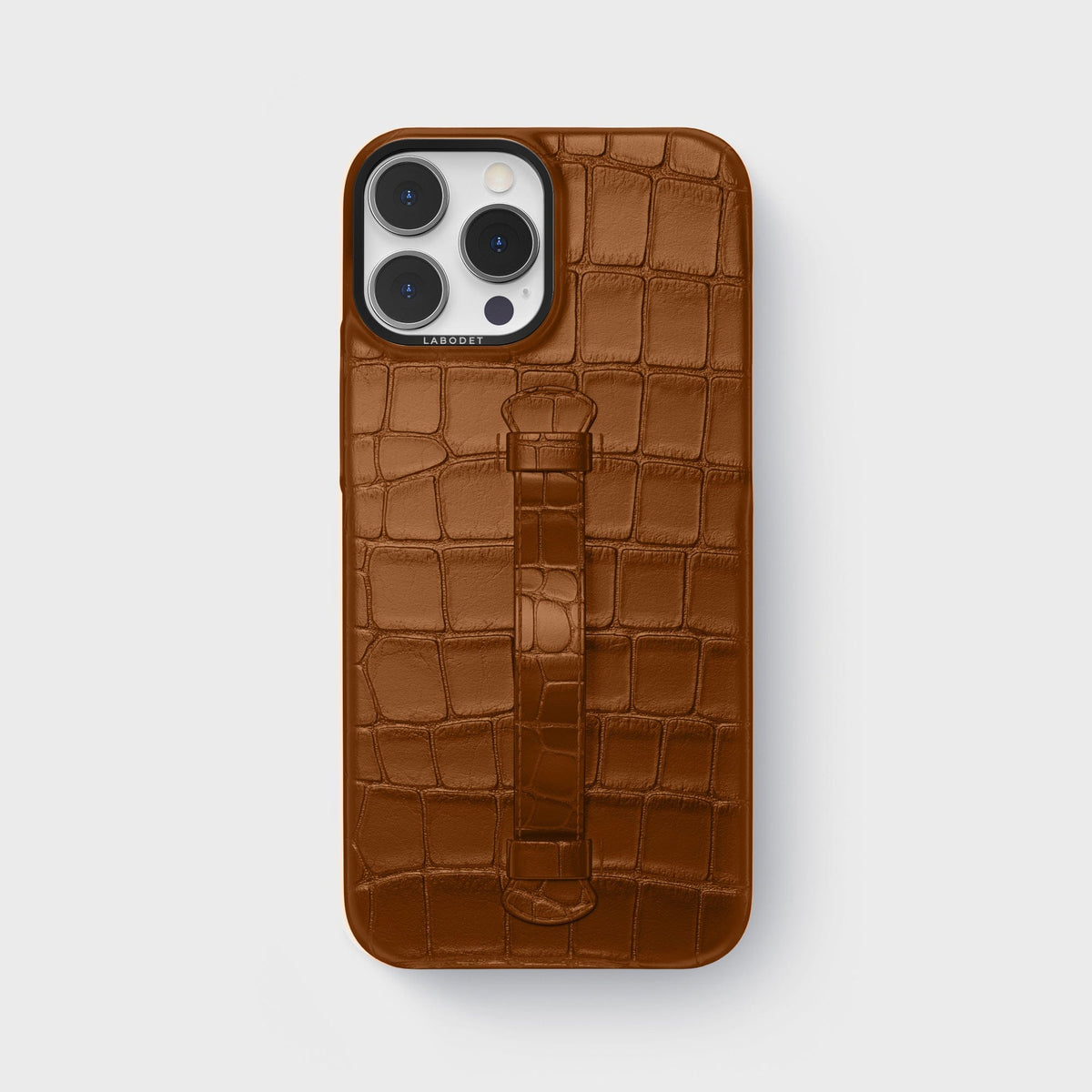Honey iPhone 15 Pro Max Handle Case Alligator with Black Metal -2 | Honey-Black