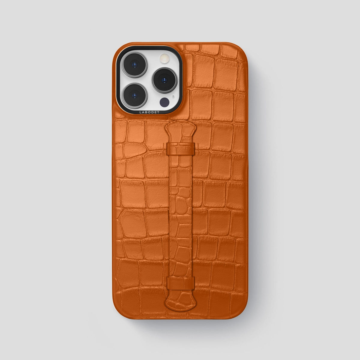 Orange iPhone 15 Pro Max Handle Case Alligator with Black Metal -1 | Orange-Black