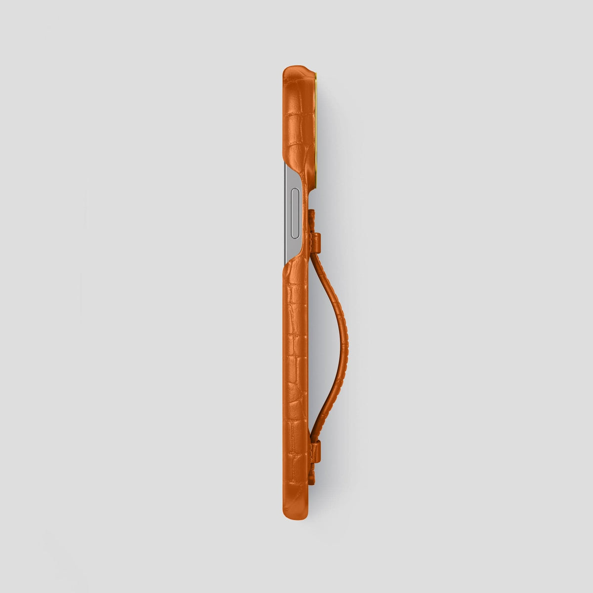 Orange iPhone 15 Pro Max Handle Case Alligator with Gold Metal -3 | Orange-Gold
