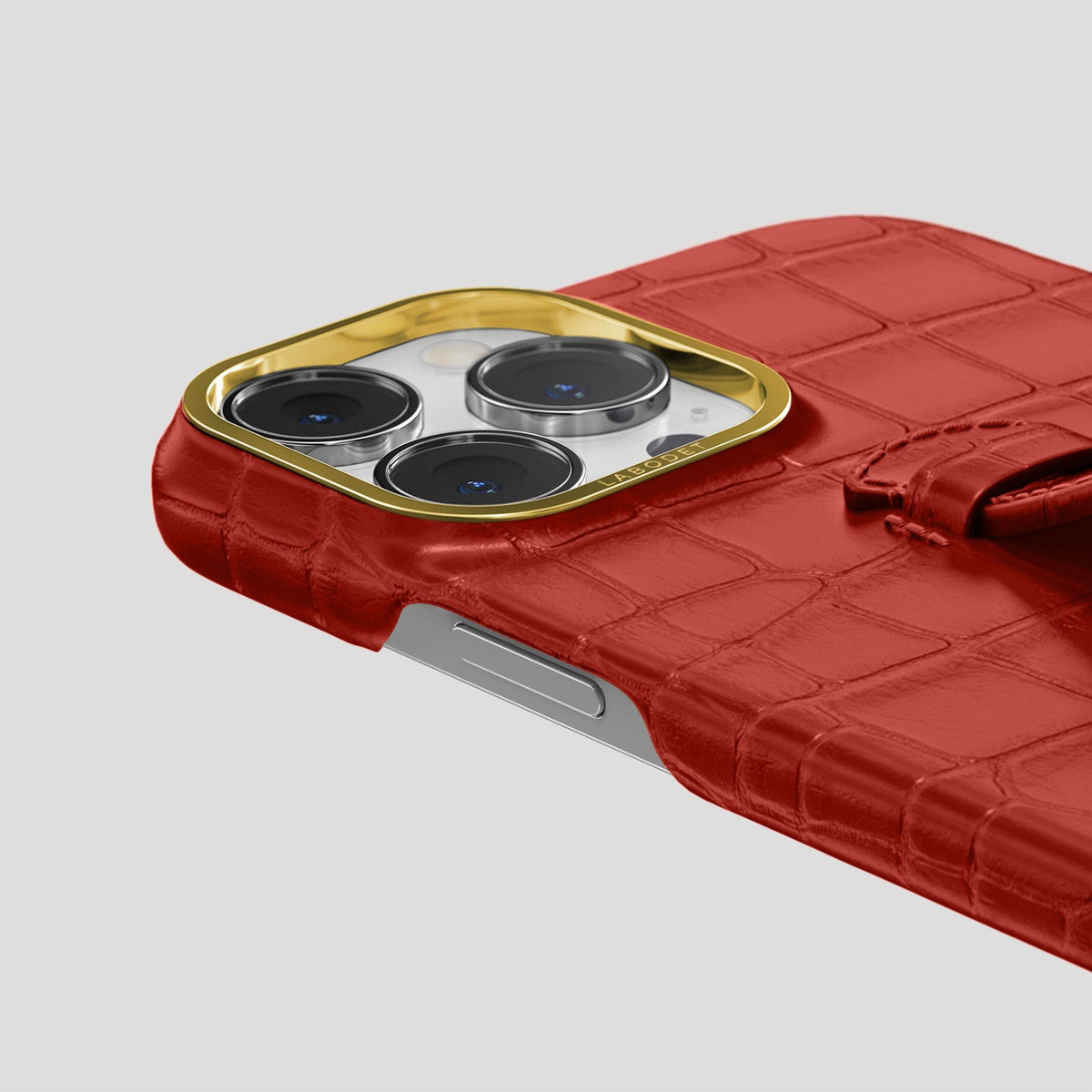 Red iPhone 15 Pro Max Handle Case Alligator with Gold Metal -5 | Red-Gold