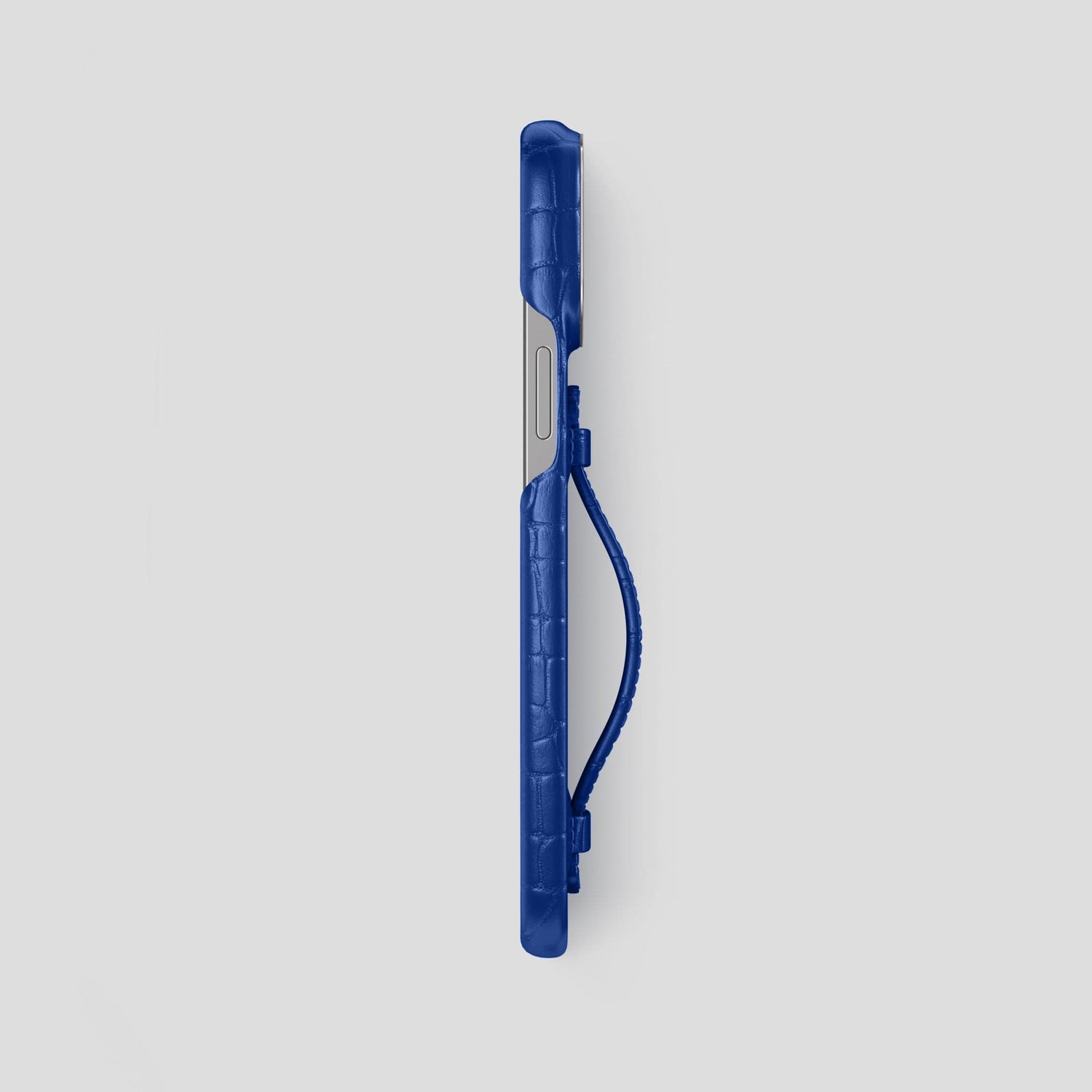 Royal Blue iPhone 15 Pro Max Handle Case Alligator with Steel Metal -3 | Royal-Blue-Steel