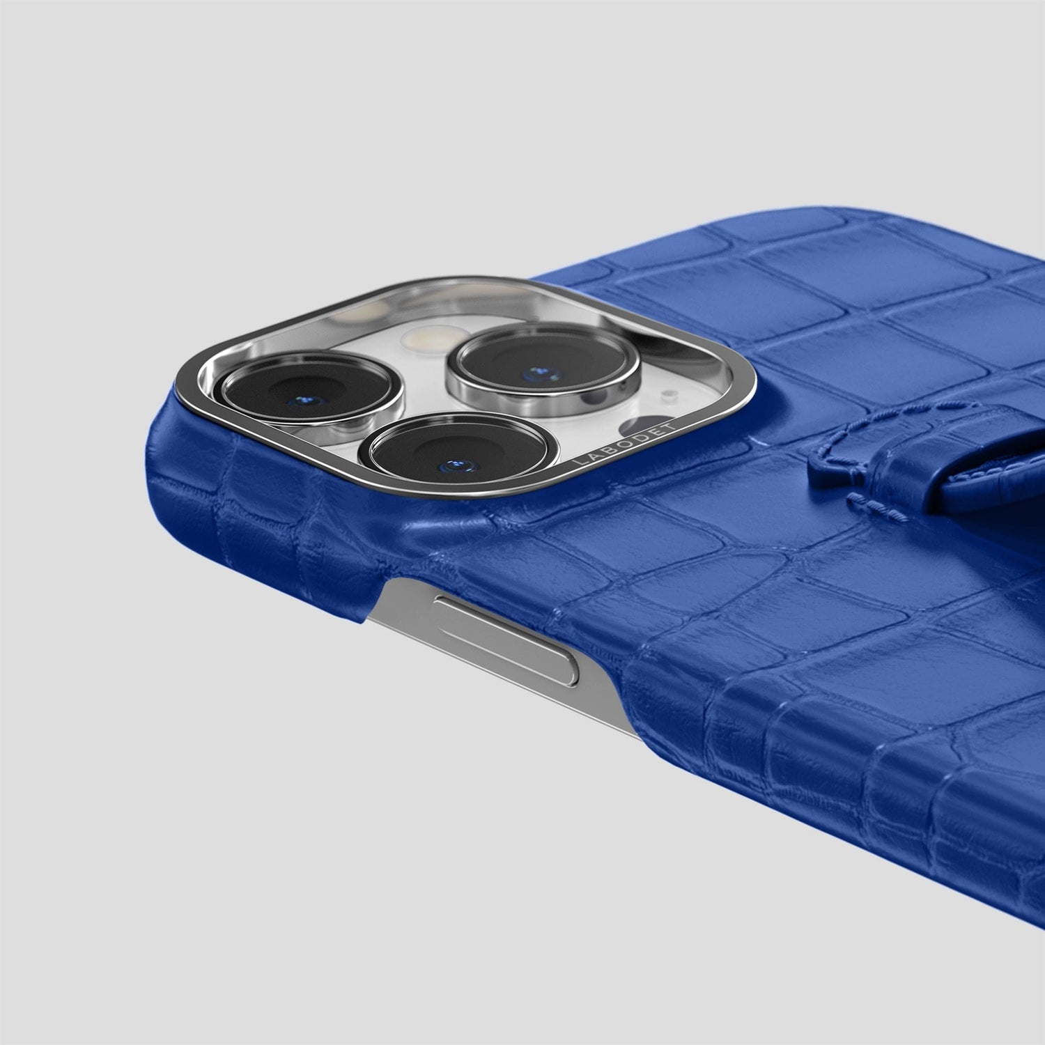 Royal Blue iPhone 15 Pro Max Handle Case Alligator with Steel Metal -5 | Royal-Blue-Steel