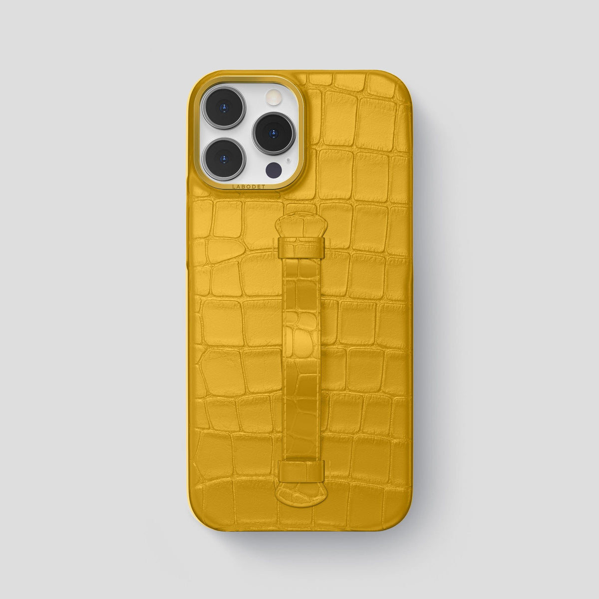 Yellow iPhone 15 Pro Max Handle Case Alligator with Gold Metal -2 | Yellow-Gold
