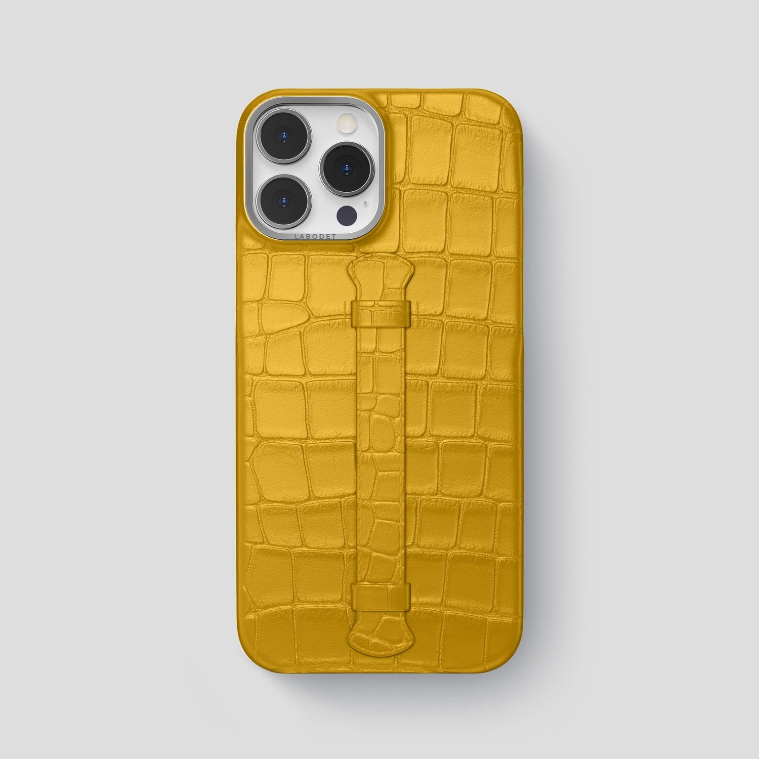Yellow iPhone 15 Pro Max Handle Case Alligator with Steel Metal -1 | Yellow-Steel