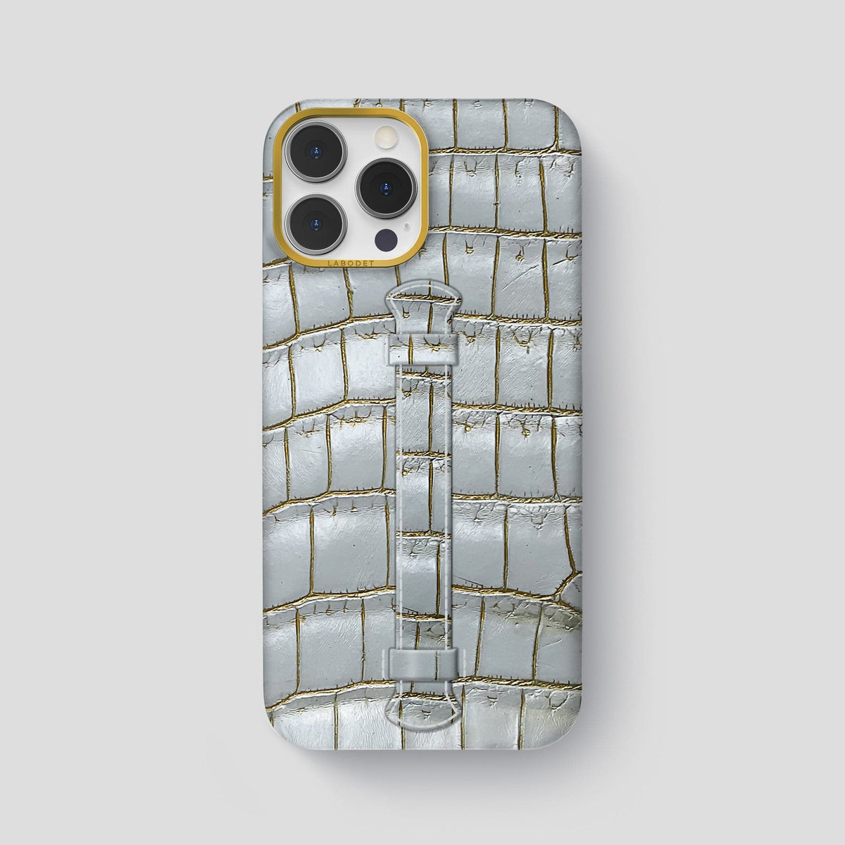 Arctic iPhone 15 Pro Max Central Handle Case Himalayan Crocodile with Gold Metal -1 | Arctic-Gold