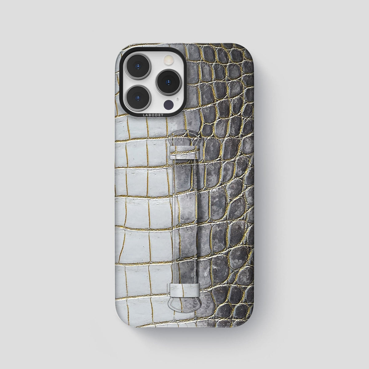 Gold iPhone 15 Pro Max Central Handle Case Himalayan Crocodile with Black Metal -2 | Gold-Black
