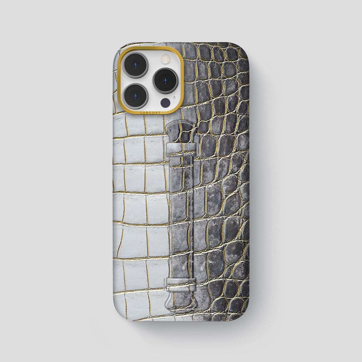 Gold iPhone 15 Pro Max Central Handle Case Himalayan Crocodile with Gold Metal -1 | Gold-Gold