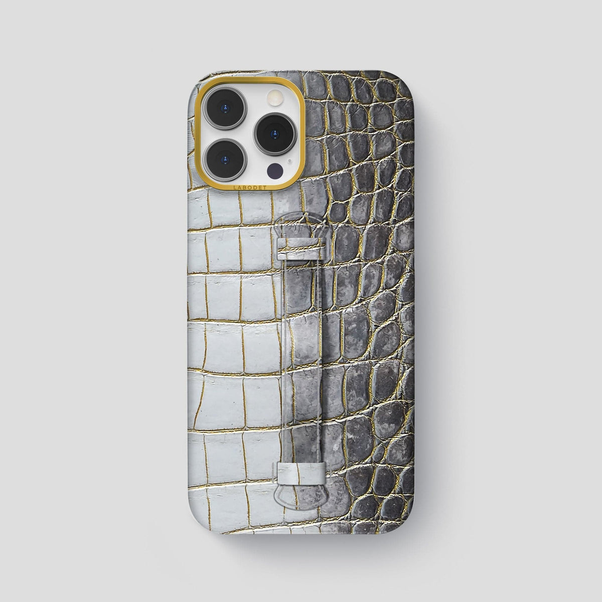 Gold iPhone 15 Pro Max Central Handle Case Himalayan Crocodile with Gold Metal -2 | Gold-Gold