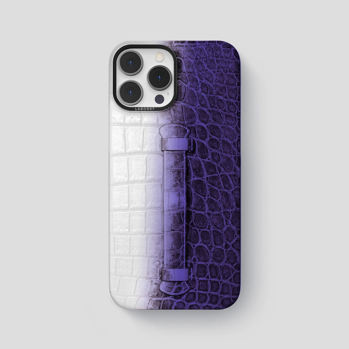 Purple iPhone 15 Pro Max Central Handle Case Himalayan Crocodile with Black Metal -2 | Purple-Black