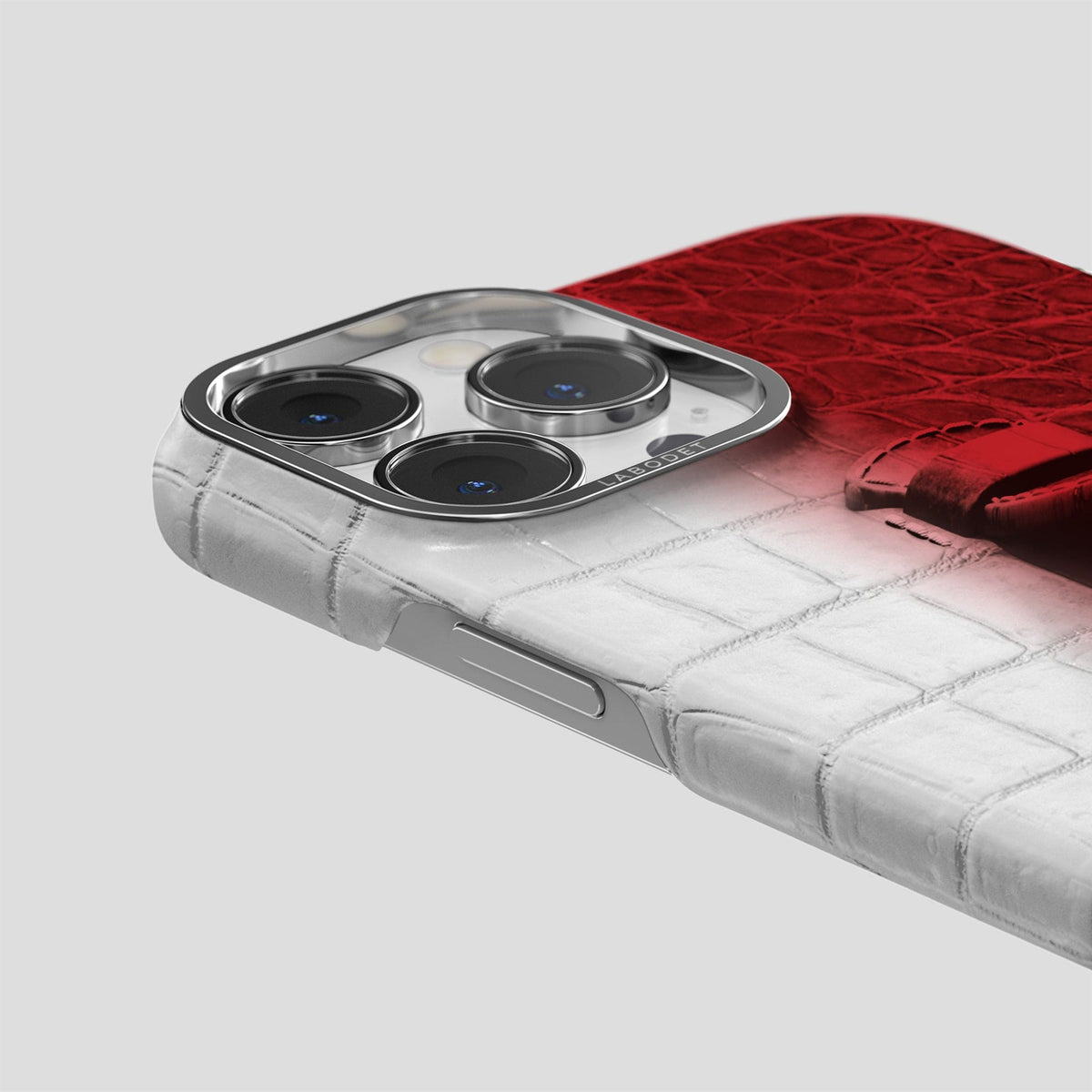 Red iPhone 15 Pro Max Central Handle Case Himalayan Crocodile with Steel Metal -5 | Red-Steel