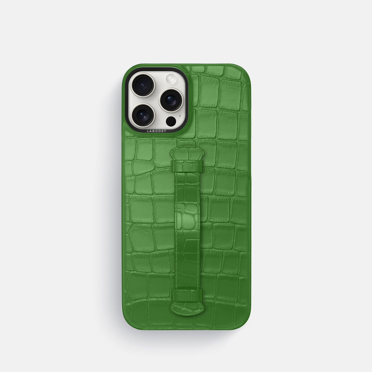 Apple-Green iPhone 16 Pro Centre Handle Case In Alligator with Black Metal -2 | Apple-Green-Black