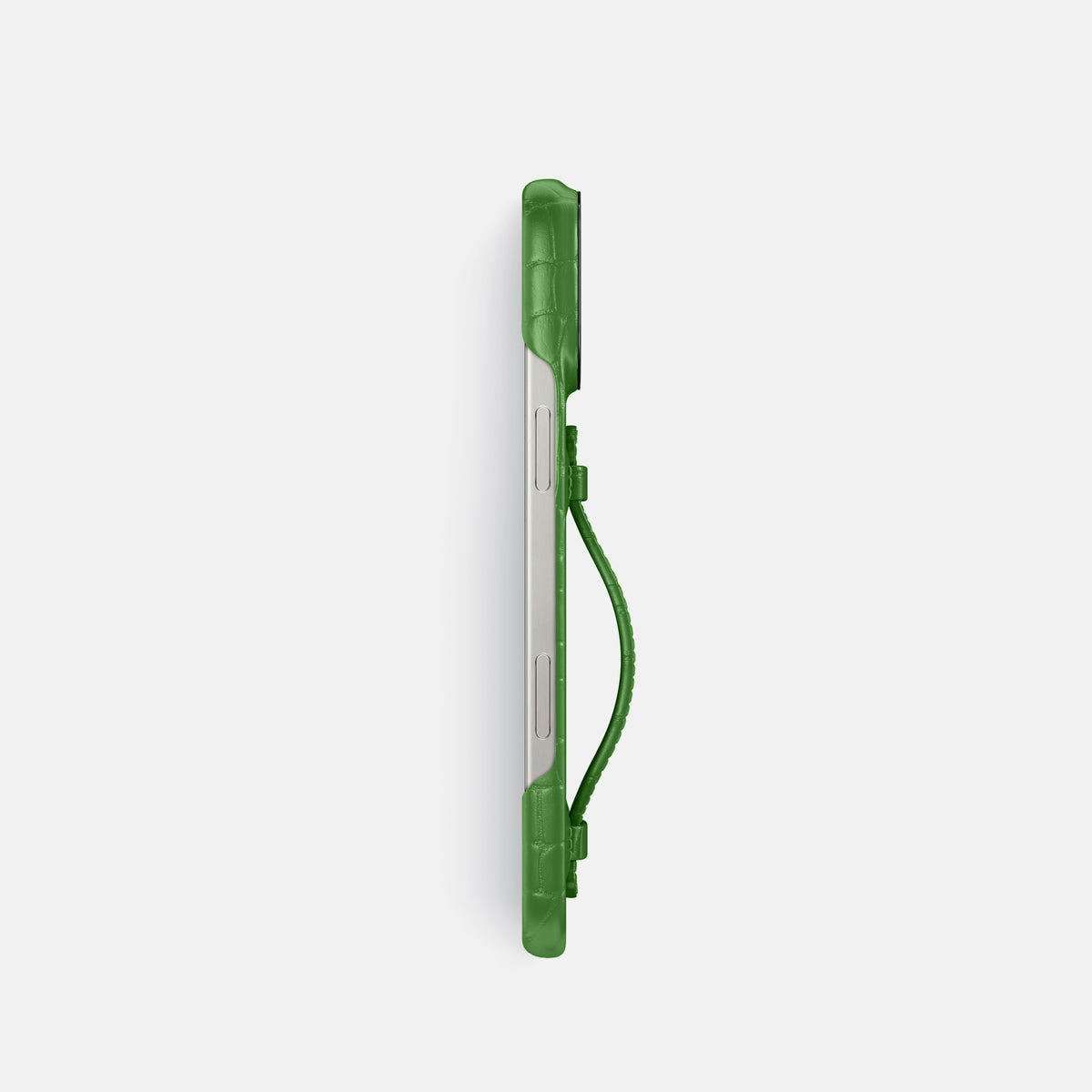 Apple-Green iPhone 16 Pro Centre Handle Case In Alligator with Black Metal -3 | Apple-Green-Black
