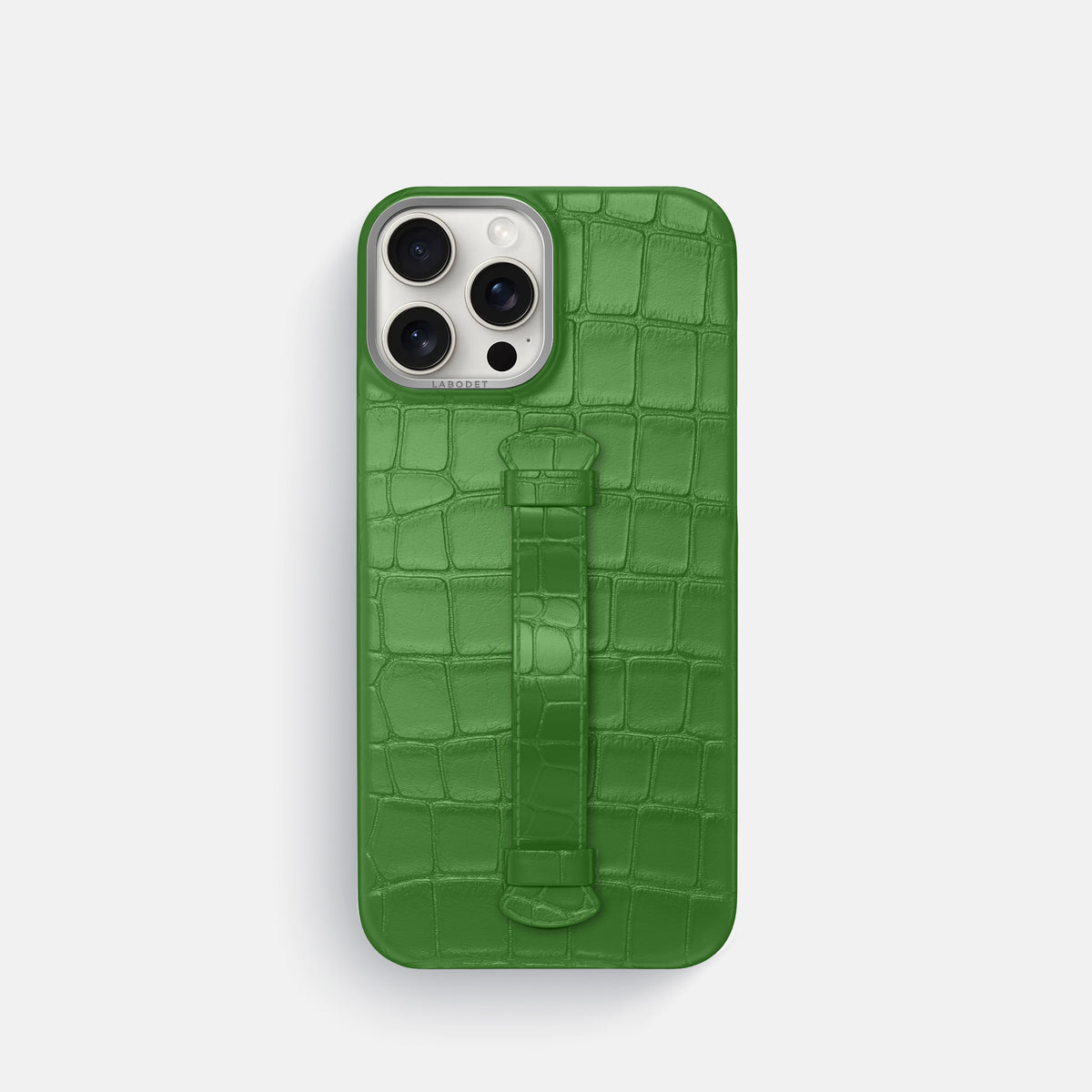 Apple-Green iPhone 16 Pro Centre Handle Case In Alligator with Steel Metal -2 | Apple-Green-Steel