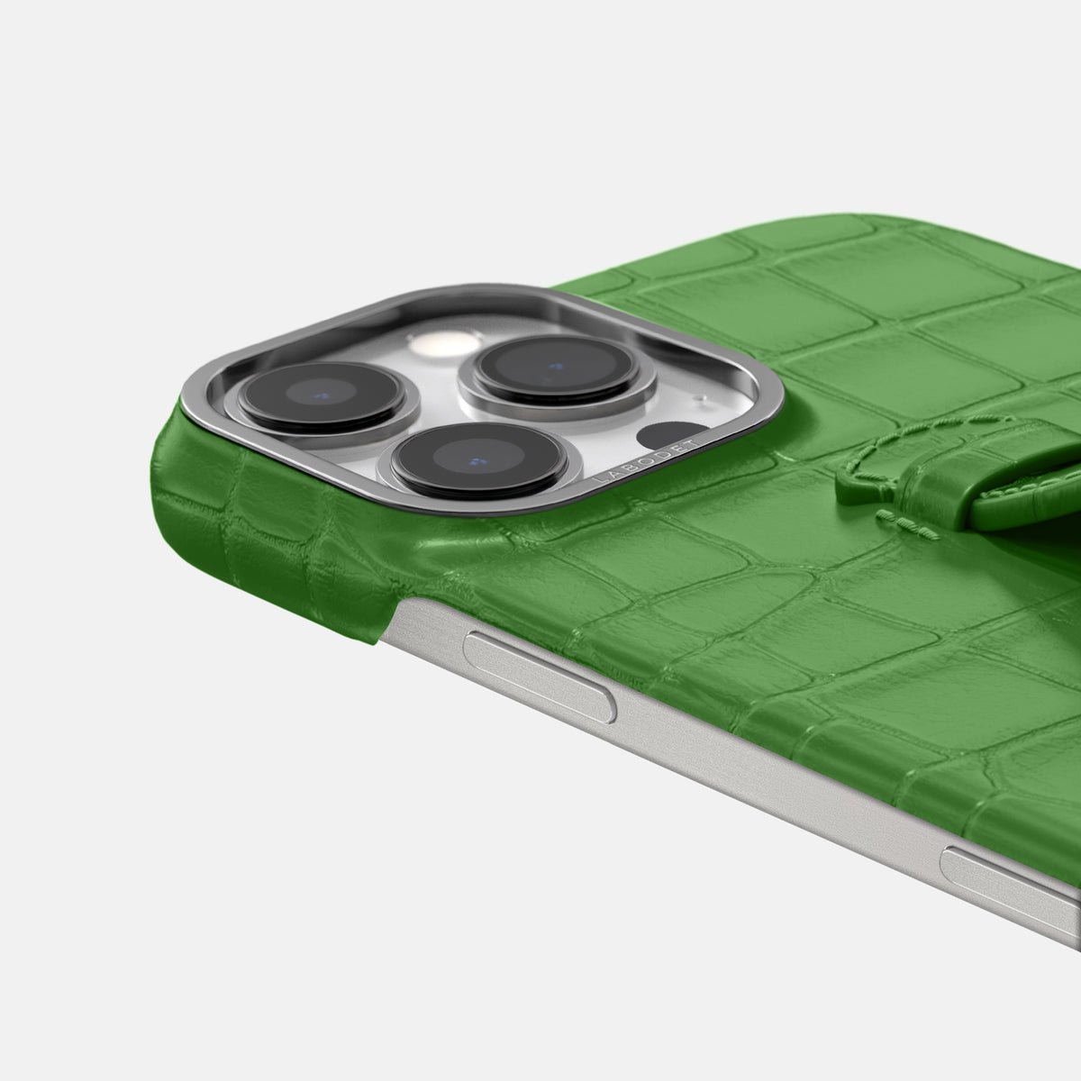 Apple-Green iPhone 16 Pro Centre Handle Case In Alligator with Steel Metal -5 | Apple-Green-Steel