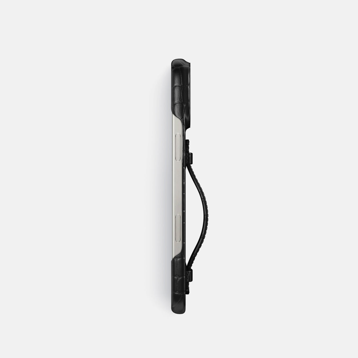 Black iPhone 16 Pro Centre Handle Case In Alligator with Black Metal -3 | Black-Black
