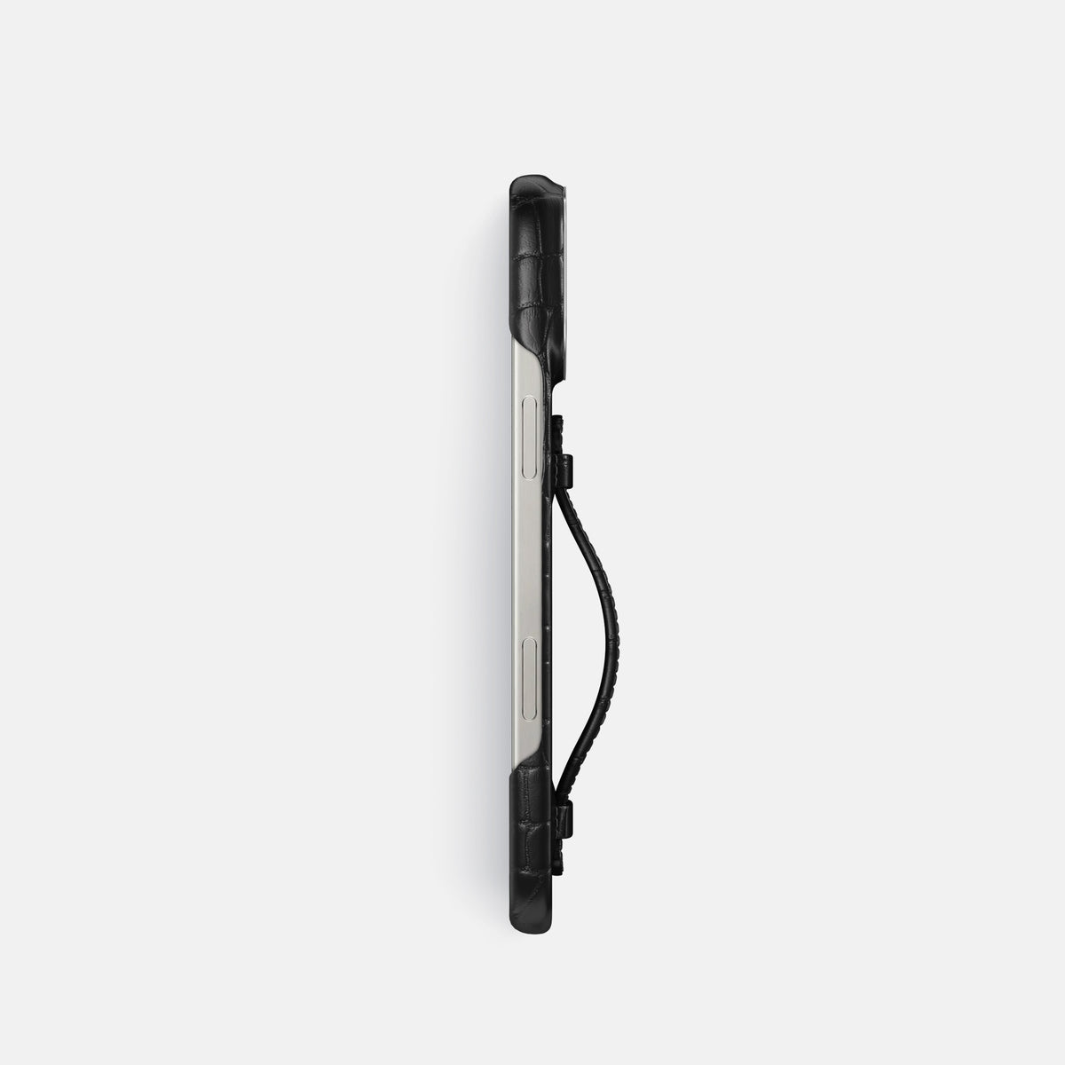 Black iPhone 16 Pro Centre Handle Case In Alligator with Steel Metal -3 | Black-Steel