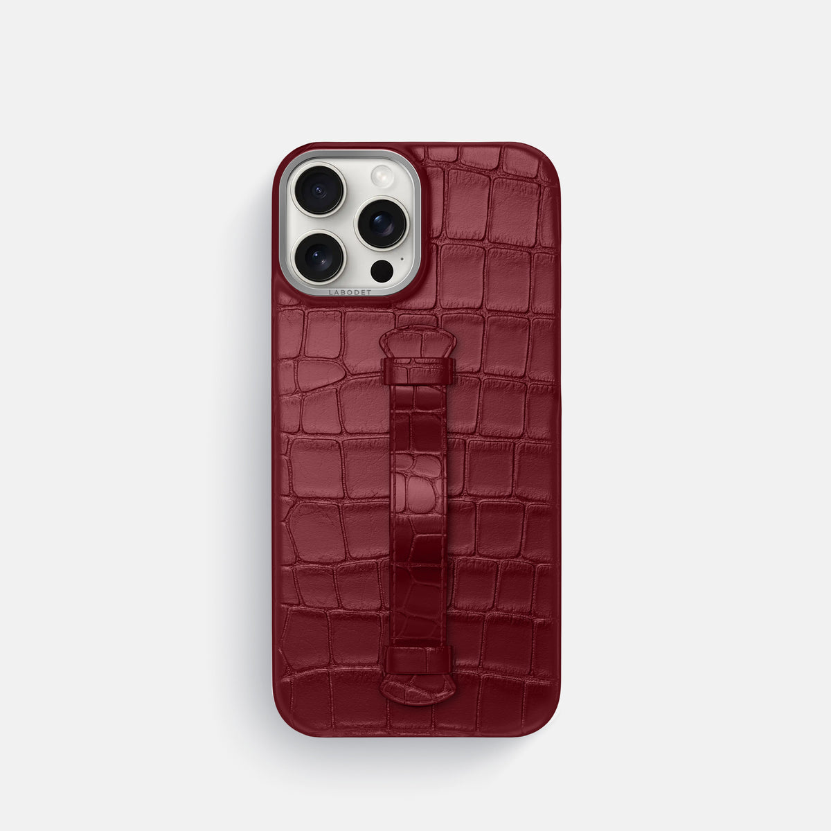 Burgundy iPhone 16 Pro Centre Handle Case In Alligator with Steel Metal -2 | Burgundy-Steel