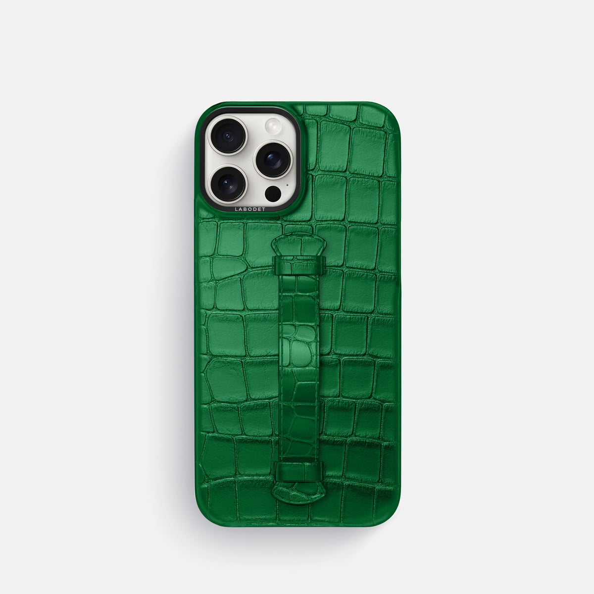 Forest-Green iPhone 16 Pro Centre Handle Case In Alligator with Black Metal -2 | Forest-Green-Black