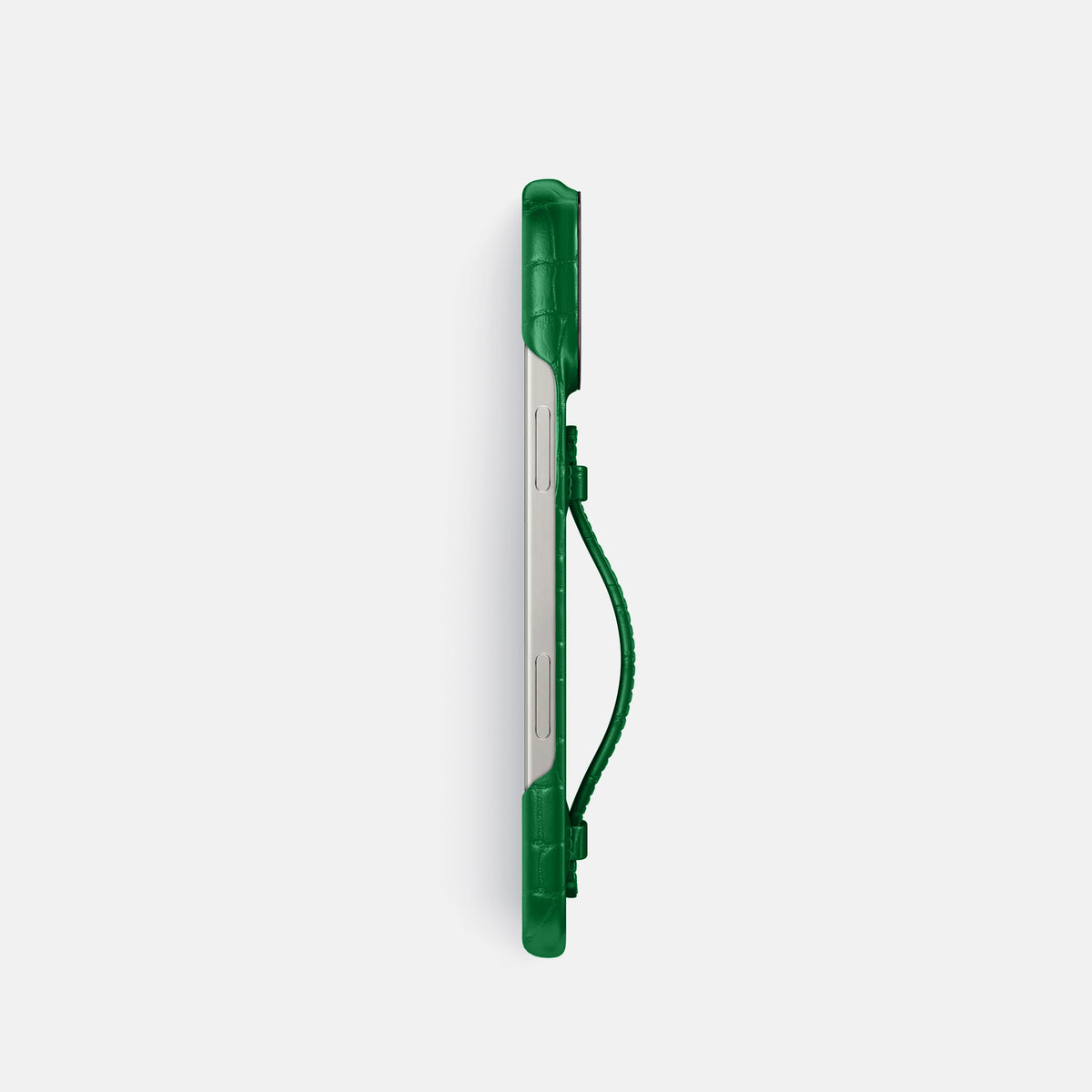 Forest-Green iPhone 16 Pro Centre Handle Case In Alligator with Black Metal -3 | Forest-Green-Black