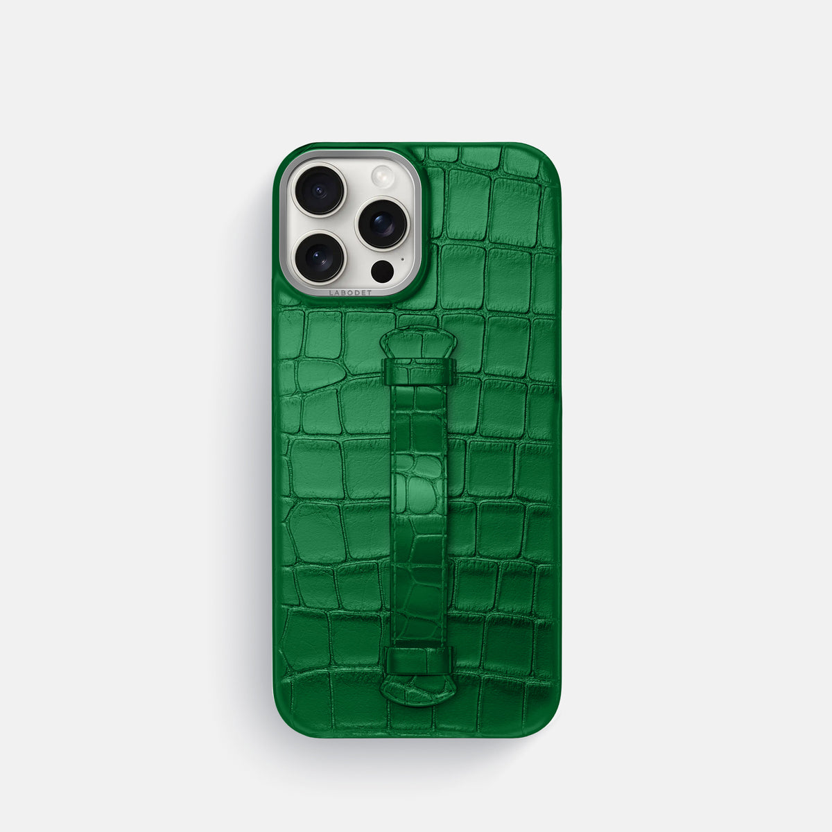 Forest-Green iPhone 16 Pro Centre Handle Case In Alligator with Steel Metal -2 | Forest-Green-Steel
