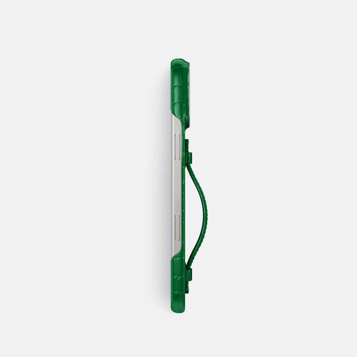 Forest-Green iPhone 16 Pro Centre Handle Case In Alligator with Steel Metal -3 | Forest-Green-Steel