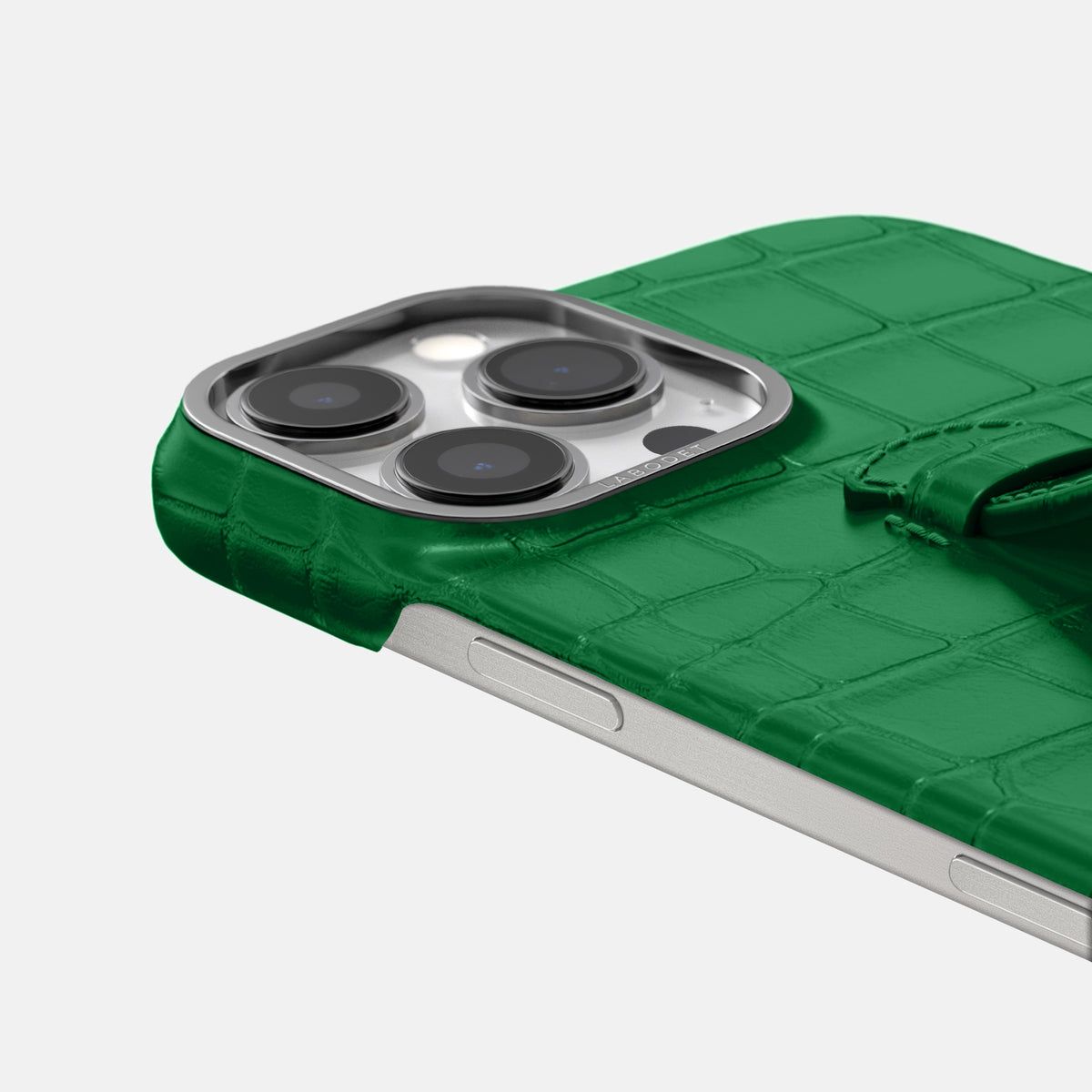 Forest-Green iPhone 16 Pro Centre Handle Case In Alligator with Steel Metal -5 | Forest-Green-Steel