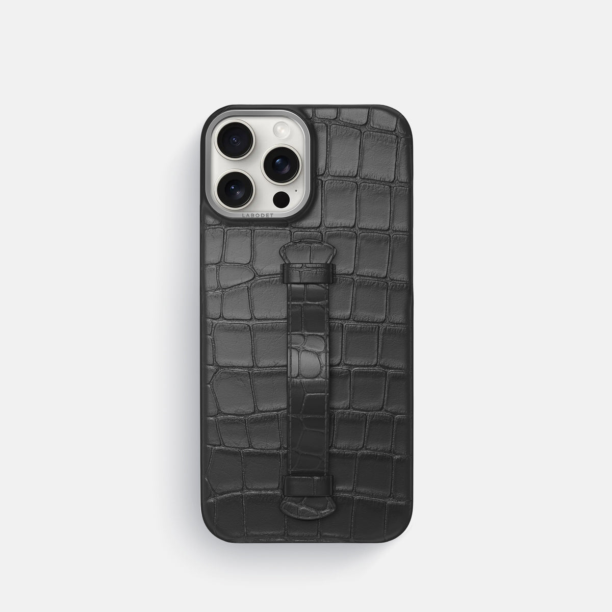 Grey iPhone 16 Pro Centre Handle Case In Alligator with Steel Metal -2 | Grey-Steel