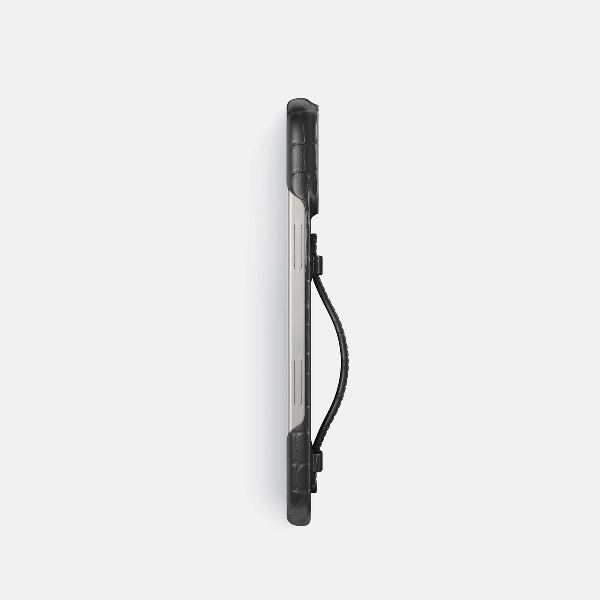 Grey iPhone 16 Pro Centre Handle Case In Alligator with Steel Metal -3 | Grey-Steel