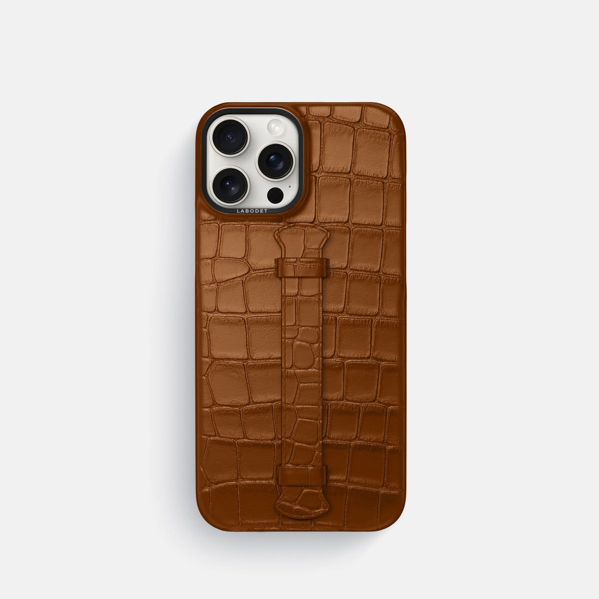 Honey iPhone 16 Pro Centre Handle Case In Alligator with Black Metal -1 | Honey-Black