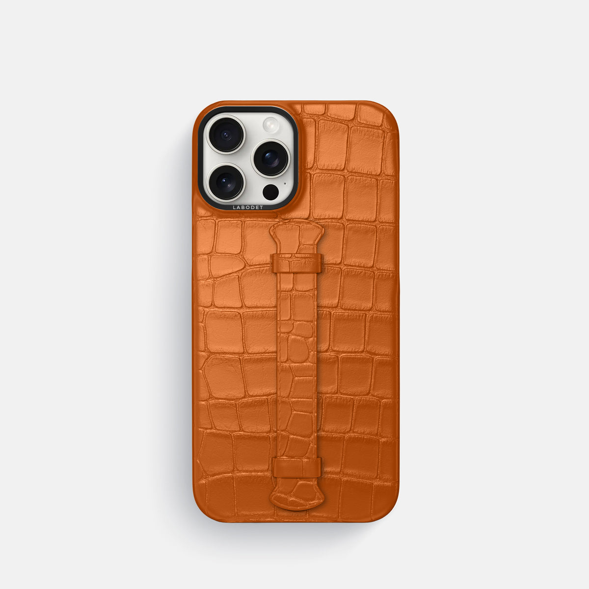 Orange iPhone 16 Pro Centre Handle Case In Alligator with Black Metal -1 | Orange-Black