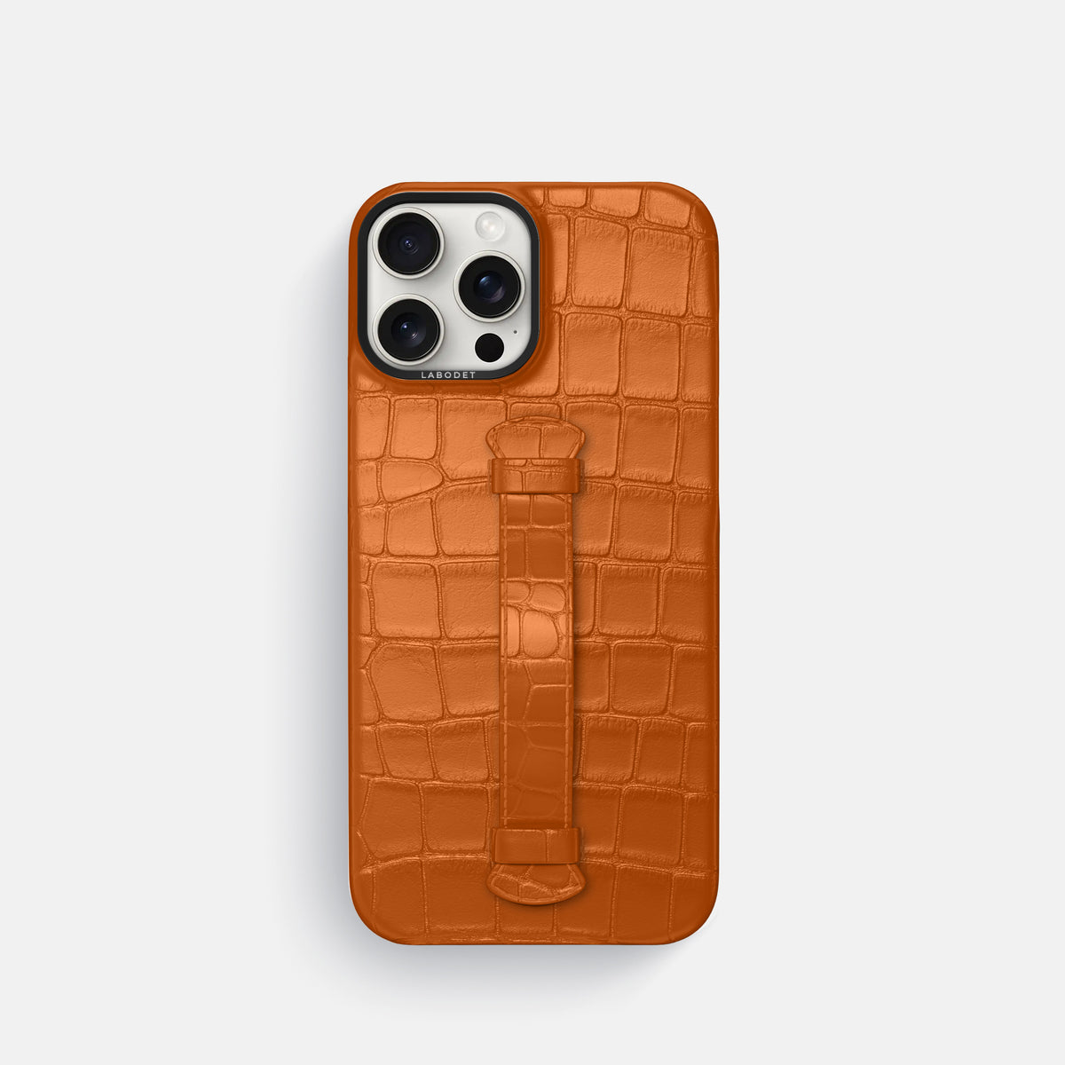 Orange iPhone 16 Pro Centre Handle Case In Alligator with Black Metal -2 | Orange-Black