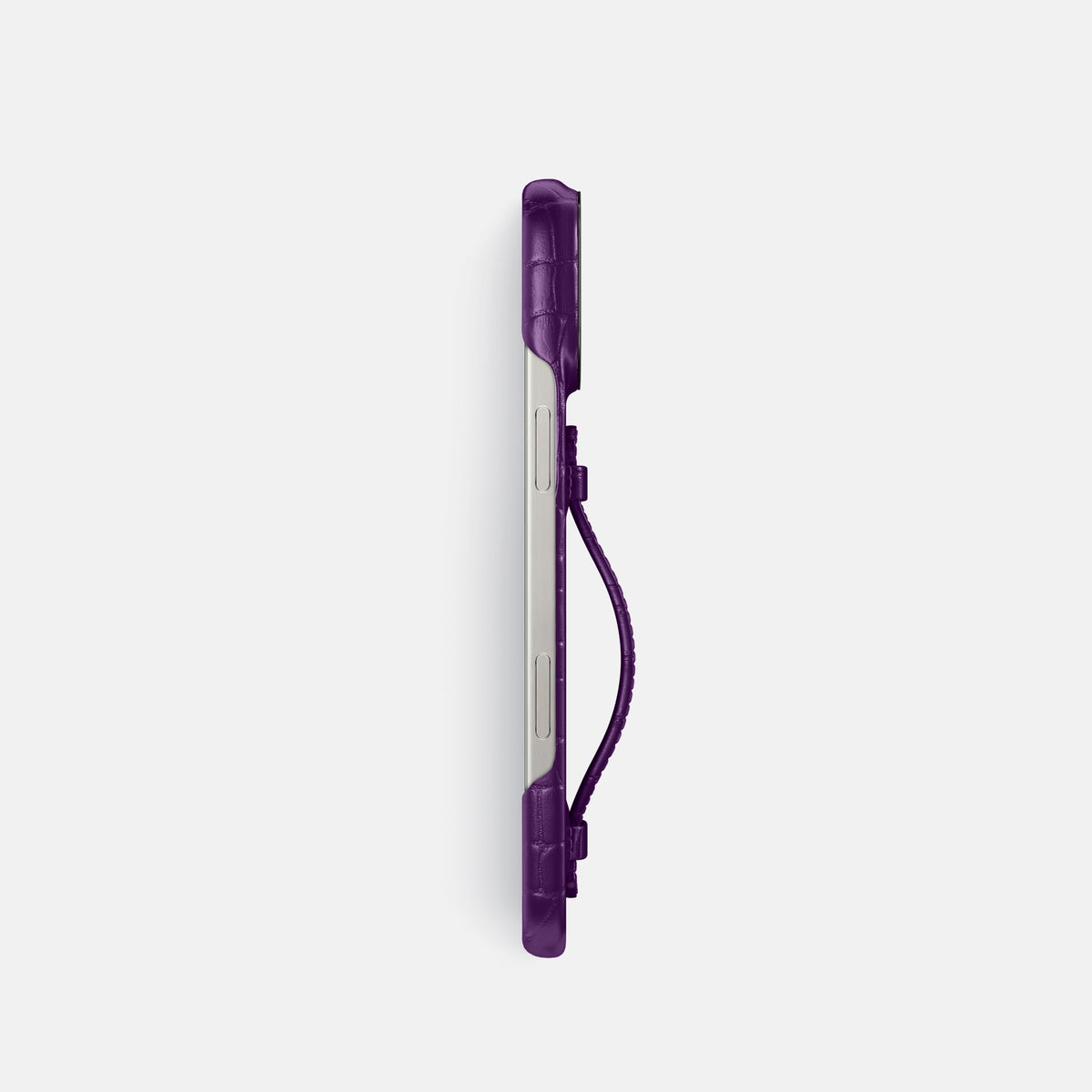 Purple iPhone 16 Pro Centre Handle Case In Alligator with Black Metal -3 | Purple-Black