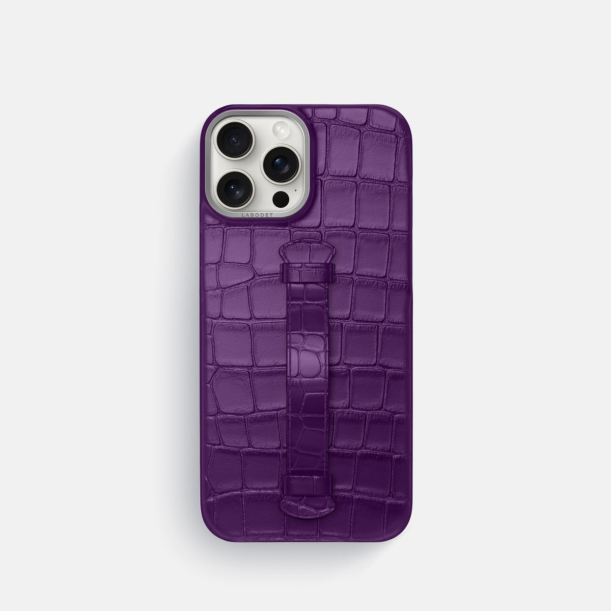 Purple iPhone 16 Pro Centre Handle Case In Alligator with Steel Metal -2 | Purple-Steel
