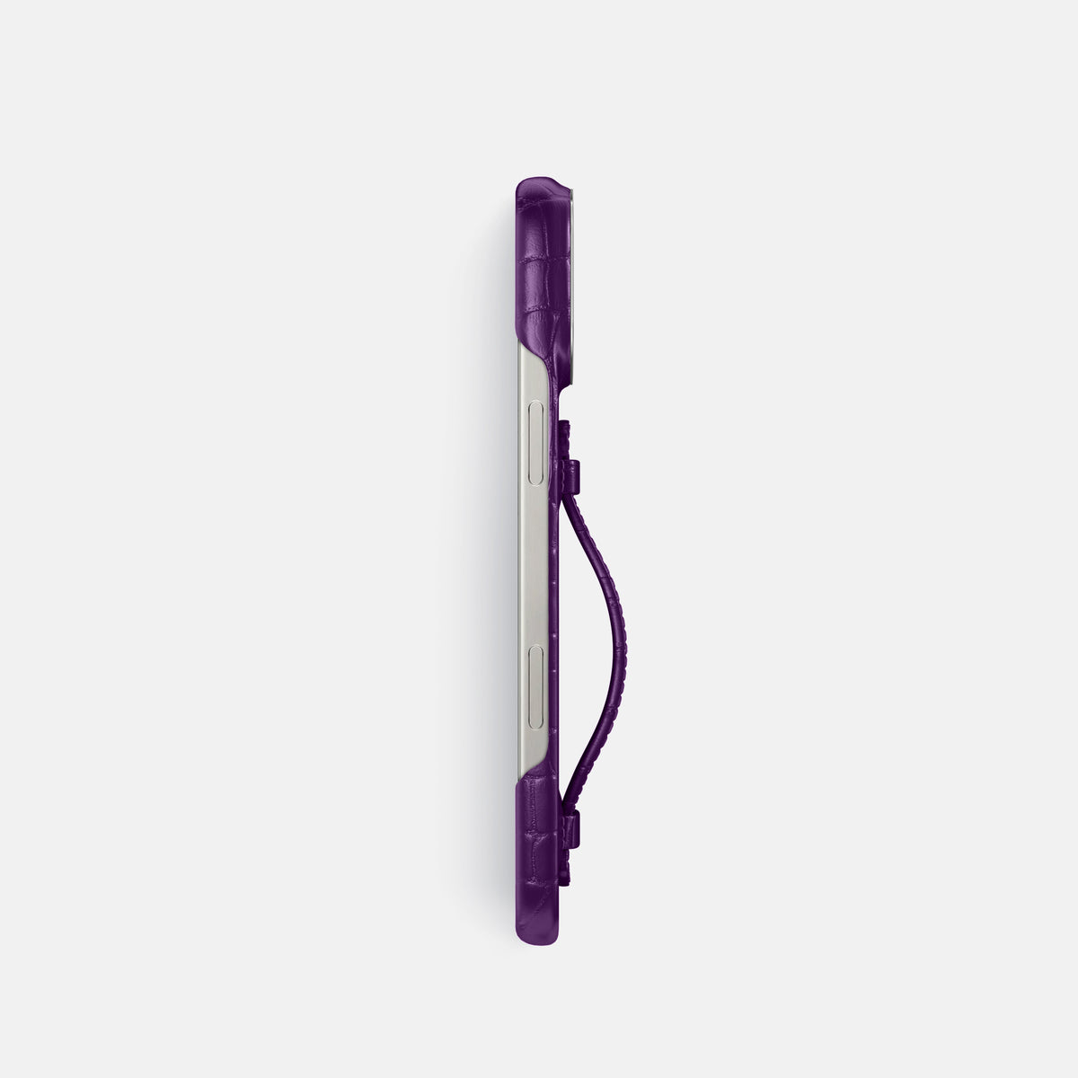 Purple iPhone 16 Pro Centre Handle Case In Alligator with Steel Metal -3 | Purple-Steel