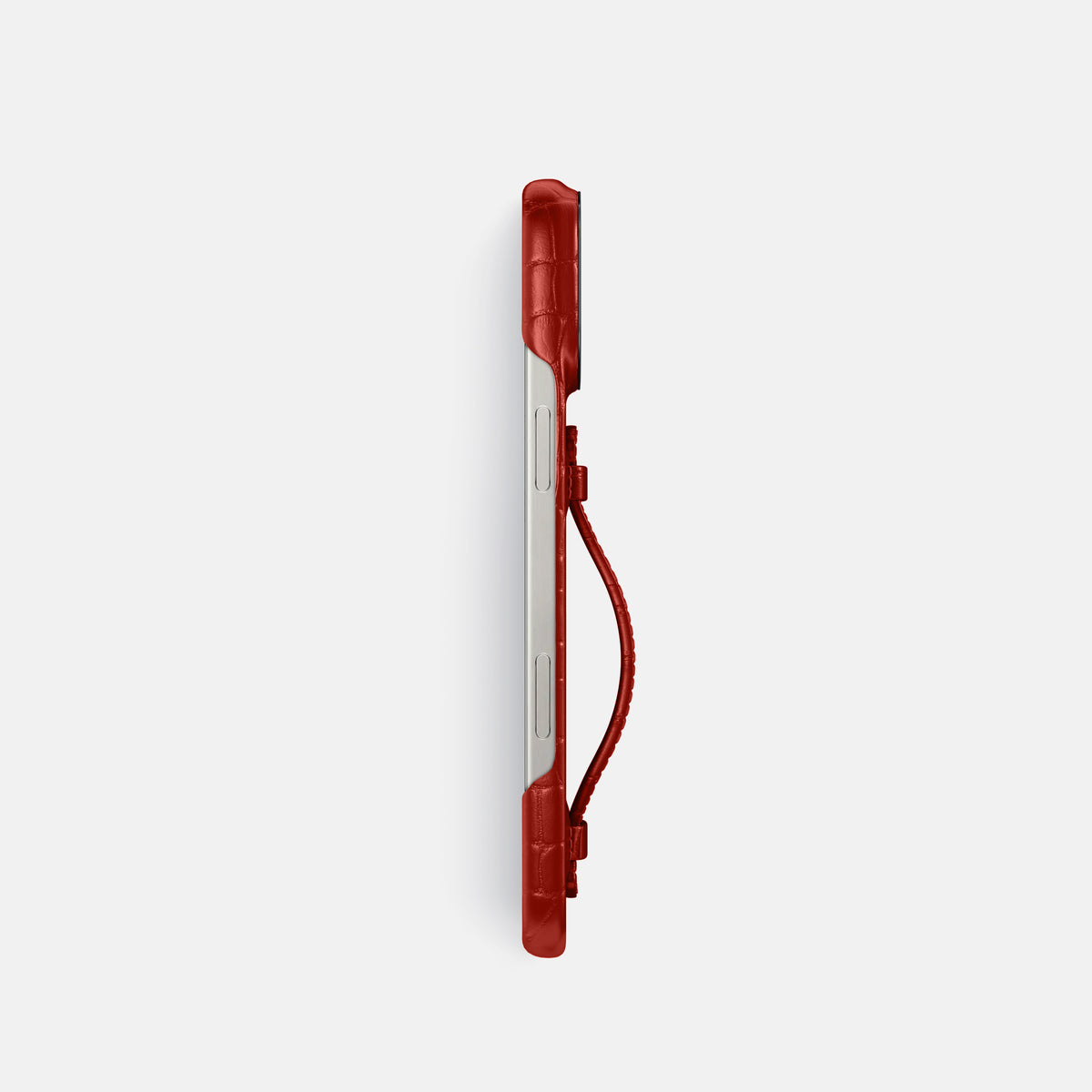 Red iPhone 16 Pro Centre Handle Case In Alligator with Black Metal -3 | Red-Black