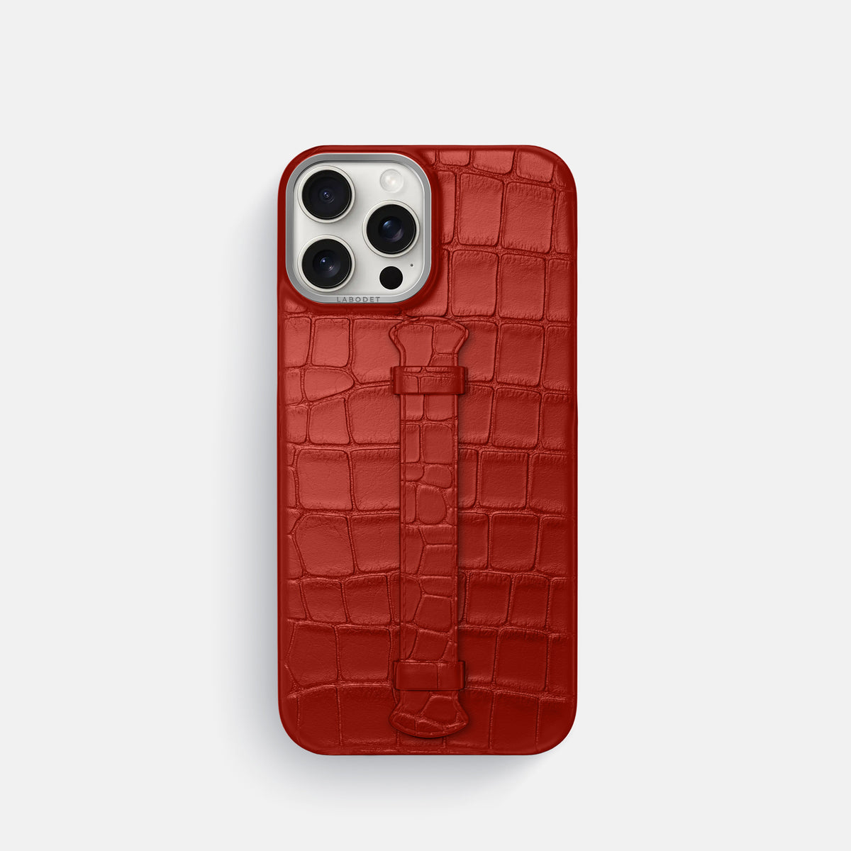 Red iPhone 16 Pro Centre Handle Case In Alligator with Steel Metal -1 | Red-Steel