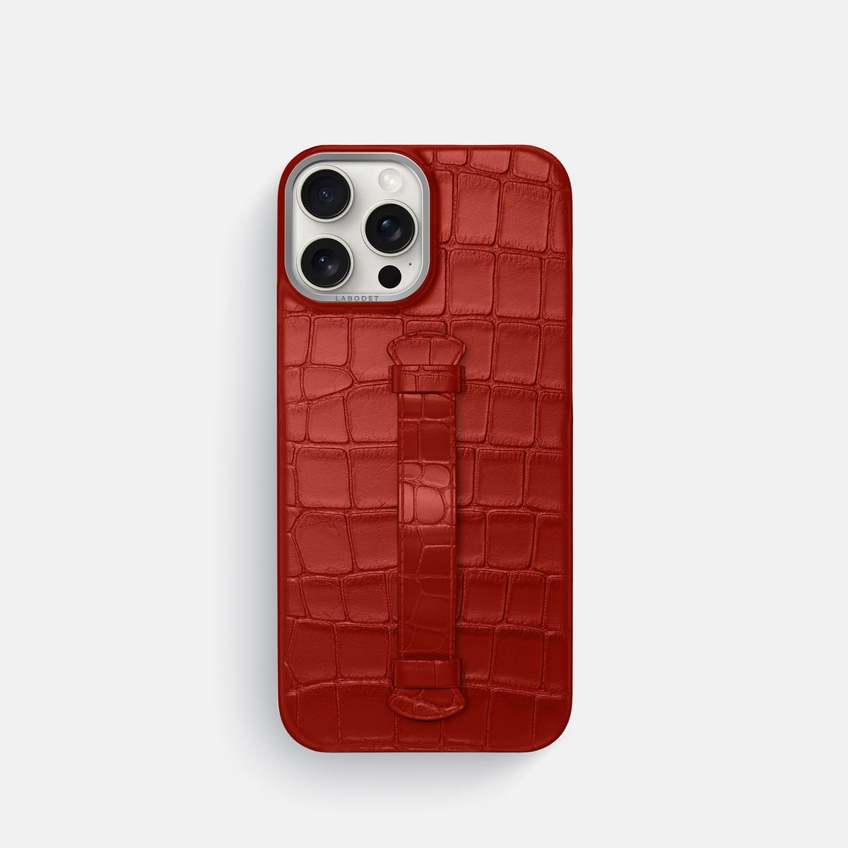 Red iPhone 16 Pro Centre Handle Case In Alligator with Steel Metal -2 | Red-Steel