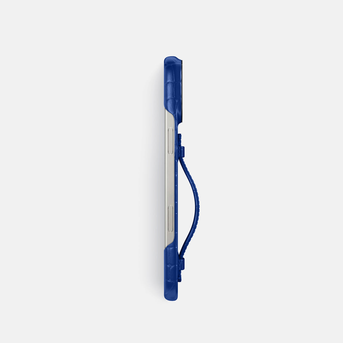 Royal Blue iPhone 16 Pro Centre Handle Case In Alligator with Black Metal -3 | Royal-Blue-Black