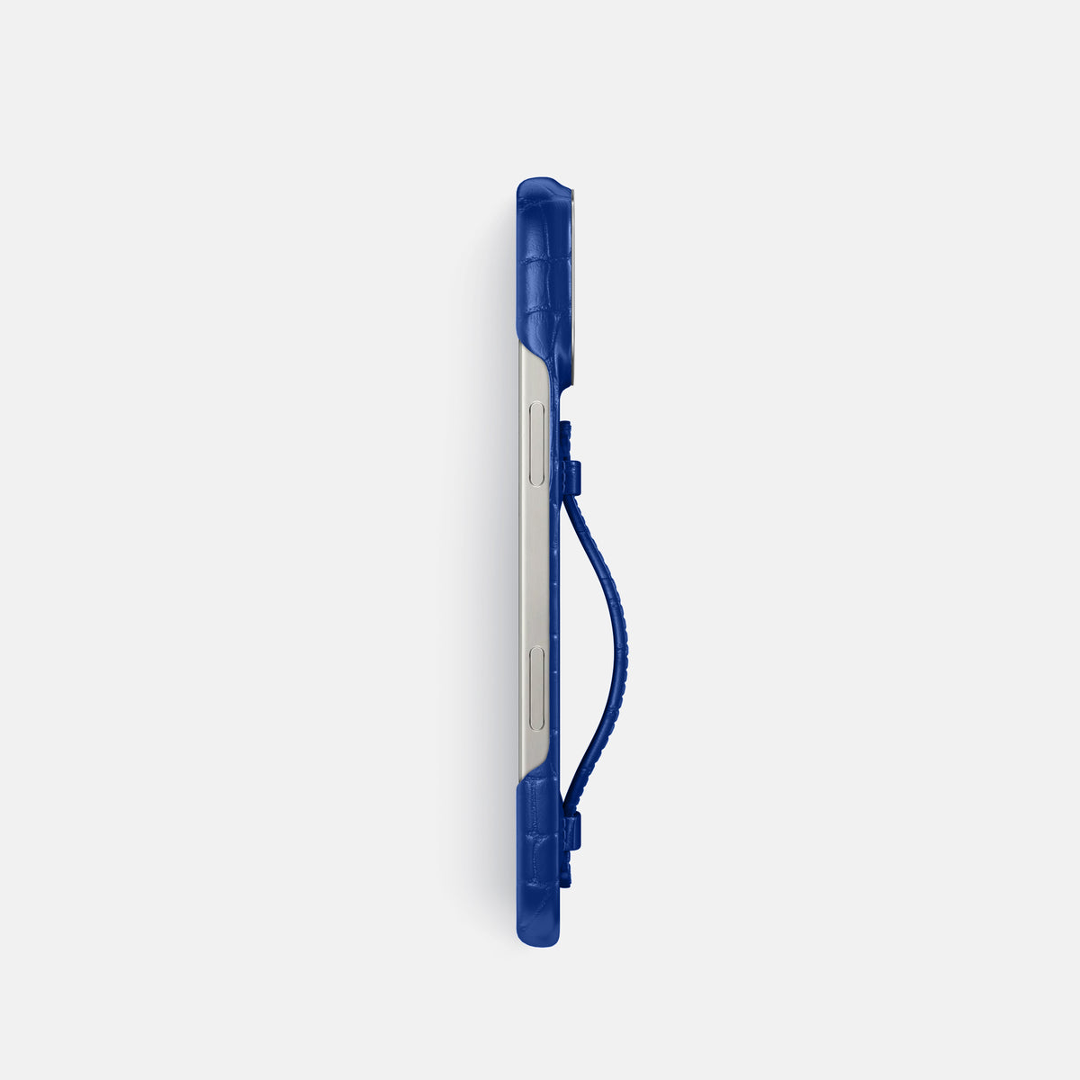 Royal Blue iPhone 16 Pro Centre Handle Case In Alligator with Steel Metal -3 | Royal-Blue-Steel