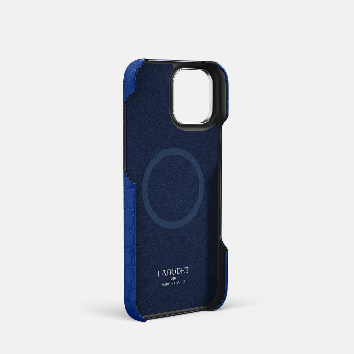 Royal Blue iPhone 16 Pro Centre Handle Case In Alligator with Steel Metal -4 | Royal-Blue-Steel