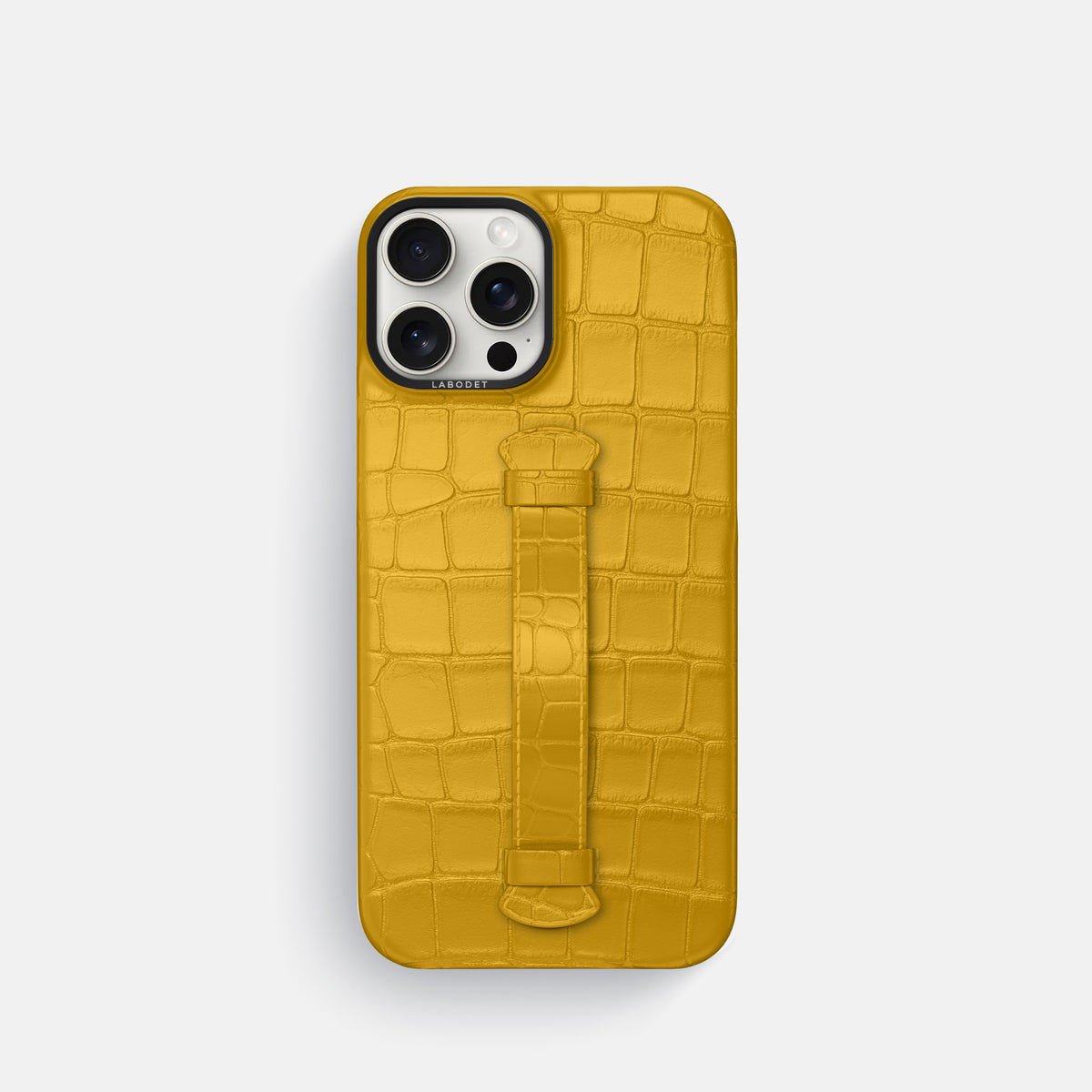 Yellow iPhone 16 Pro Centre Handle Case In Alligator with Black Metal -2 | Yellow-Black